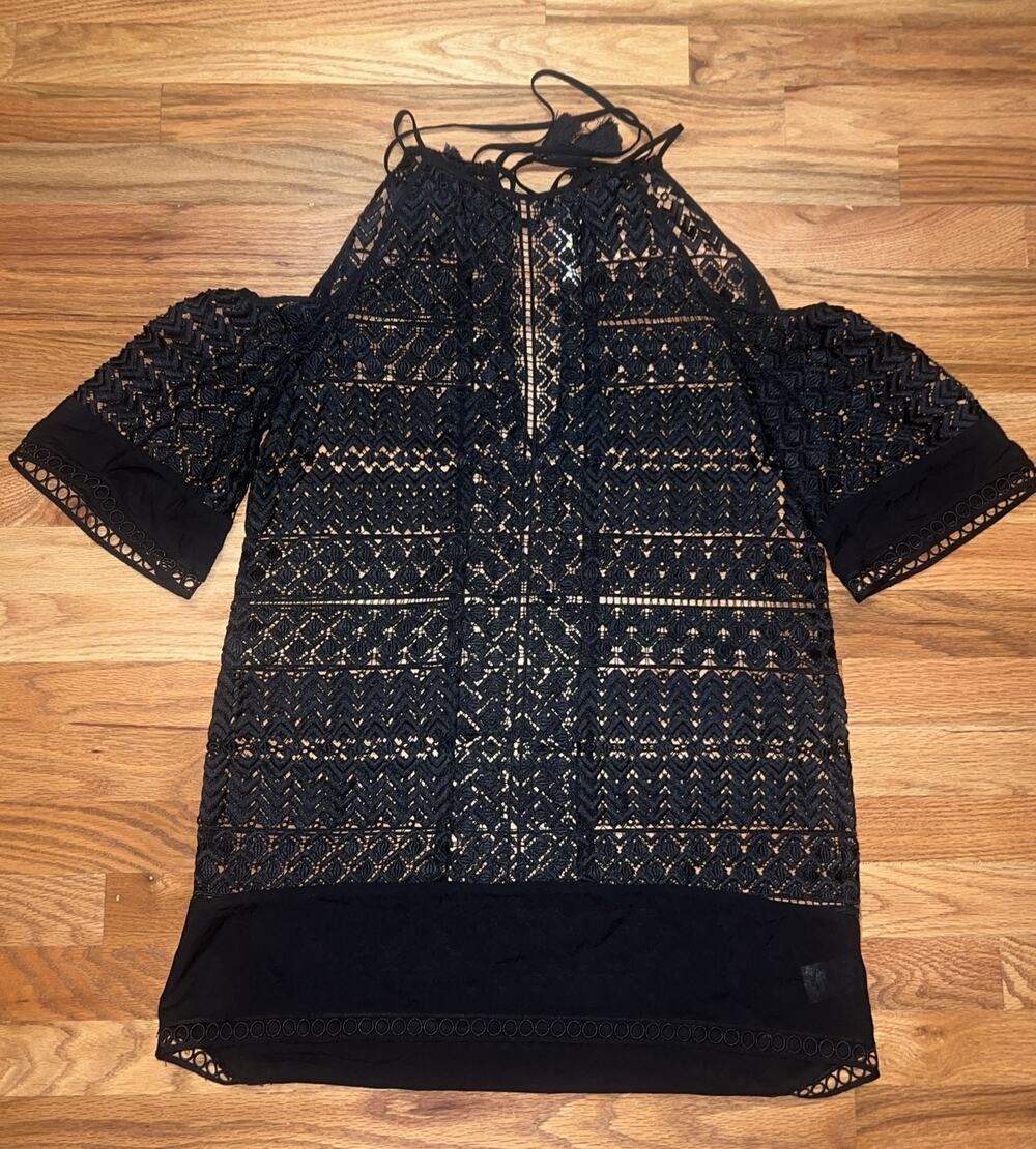 Ramy Brook Black Lace Cold Shoulder Swim Cover Up Women’s Size XS/S Keyhole Back